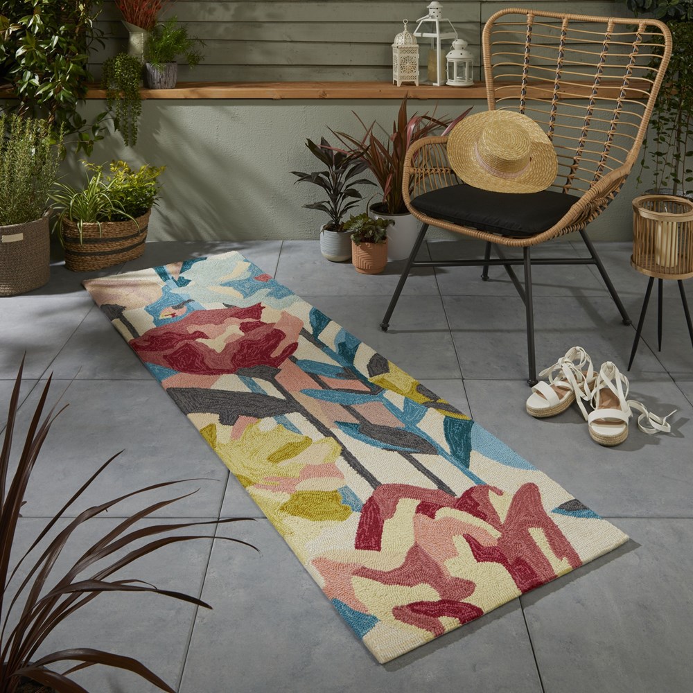 Verdaccio Outdoor Floral Coral Runner Rugs 442802 by Harlequin